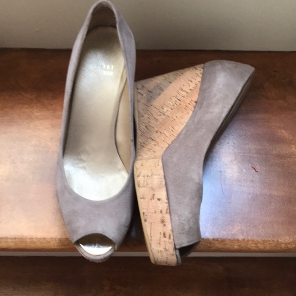 Suede peep toe wedge